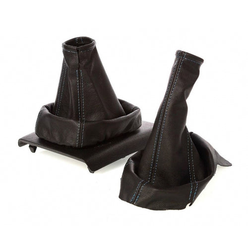 L&P Car Design Schaltsack & Handbremsmanschette - 100% Echtleder Schwarz-Weiß Für Opel Astra G